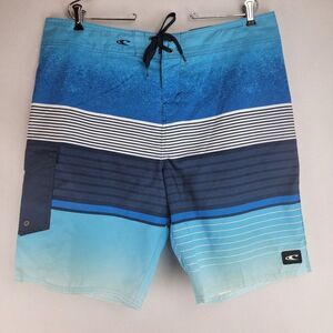 O'Neill Mens Size 38 Blue Striped Polyester Board Shorts